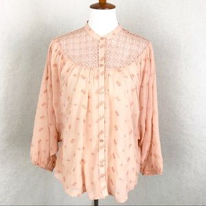 Lucky Brand Button Up Shirt Sheer Dolman Batwing